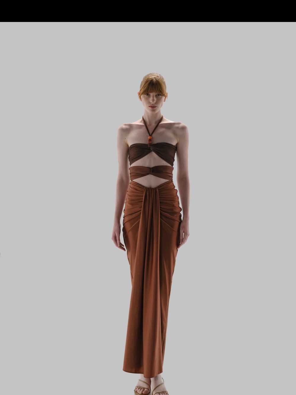 Baobab Collection Brown Two-Tone Cutout Halter Maxi Dress
